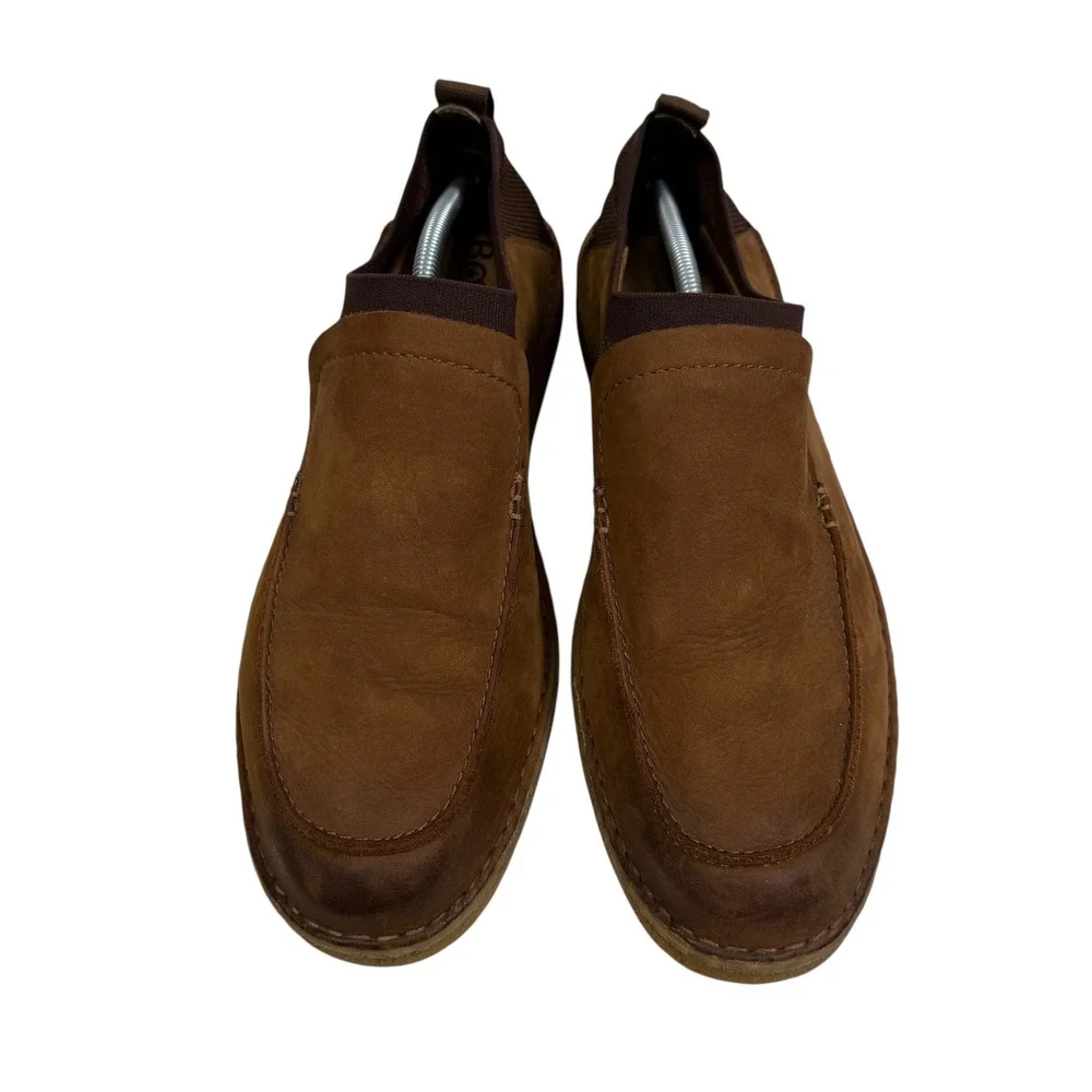 Born Mens Brown Leather Fabric Slip On Loafers H69006 Handcrafted Shoes Size 13M